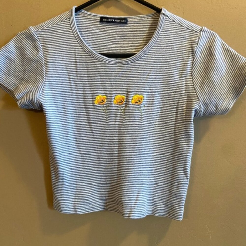 Brandy Melville sunflower striped top blue white small